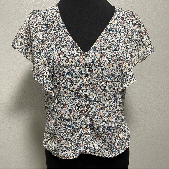 Madewell Carmelina Flutter-Sleeve Top in Blossoming Vines Size 6 - Picture 2 of 7